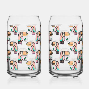 toucan jungle bird pastel rainbow cartoon pattern can glass
