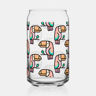 toucan jungle bird pastel rainbow cartoon pattern can glass