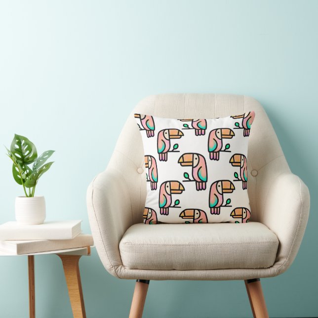 toucan jungle bird pastel rainbow cartoon pattern cushion (Chair)