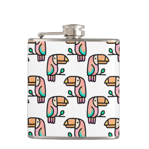 toucan jungle bird pastel rainbow cartoon pattern hip flask