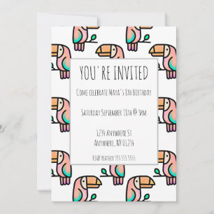 toucan jungle bird pastel rainbow cartoon pattern invitation