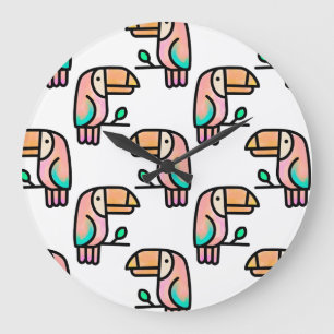 toucan jungle bird pastel rainbow cartoon pattern large clock