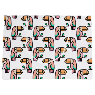 toucan jungle bird pastel rainbow cartoon pattern large gift bag