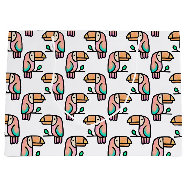 toucan jungle bird pastel rainbow cartoon pattern large gift bag (Front)