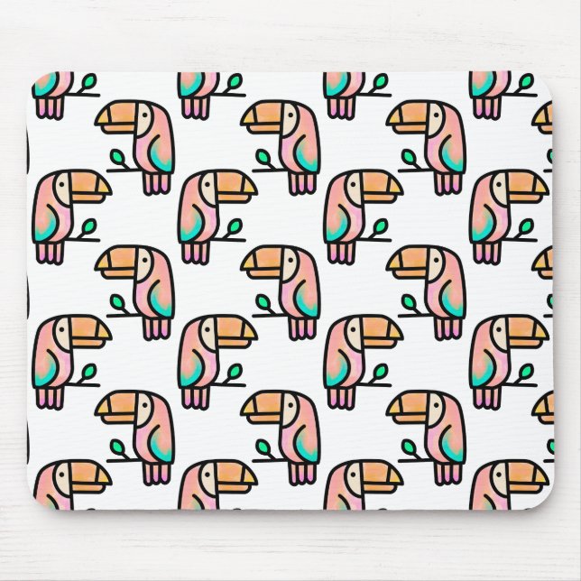 toucan jungle bird pastel rainbow cartoon pattern mouse mat (Front)