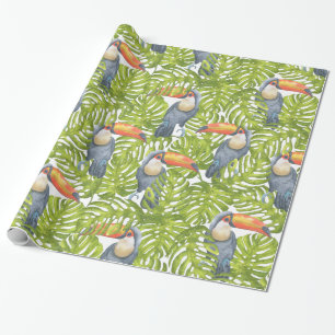 Toucan Jungle Bird Tree Leaves Pattern Wrapping Paper