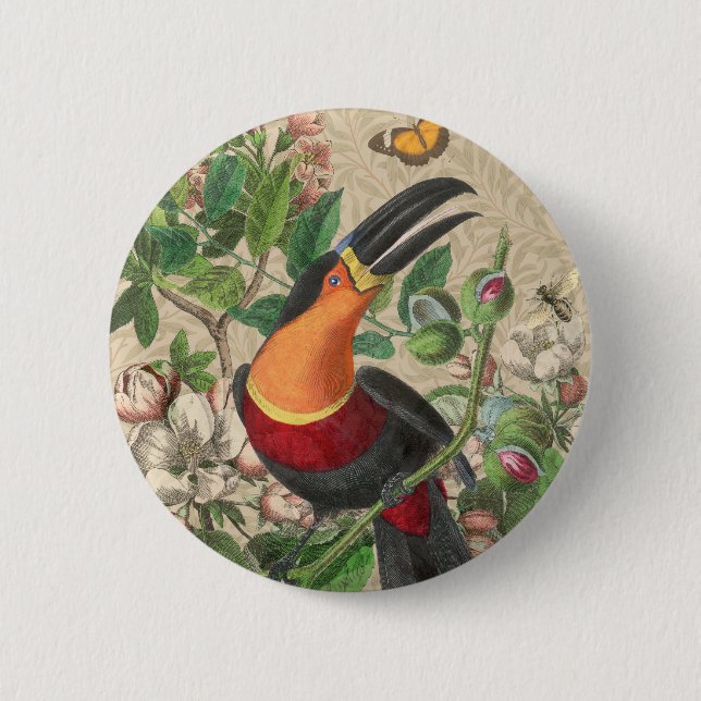 Toucan Jungle Tropical Bird Beautiful Antique 6 Cm Round Badge (Front)