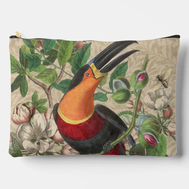 Toucan Jungle Tropical Bird Beautiful Antique Accessory Pouch (Front)