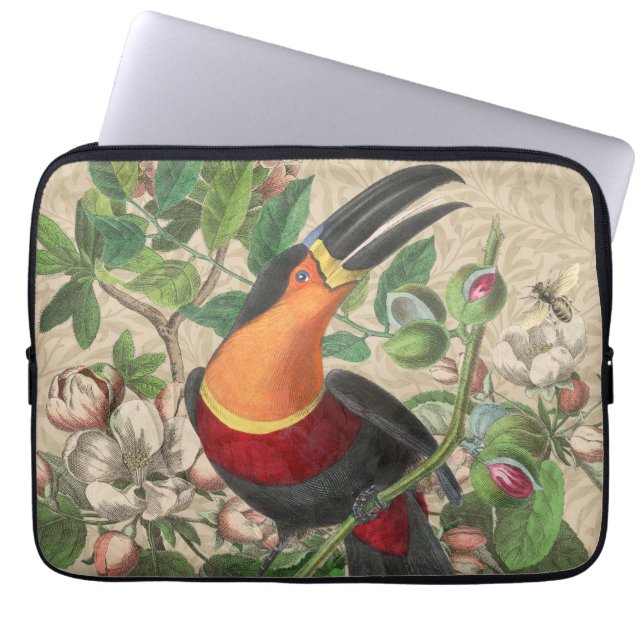 Toucan Jungle Tropical Bird Beautiful Antique Laptop Sleeve (Front)