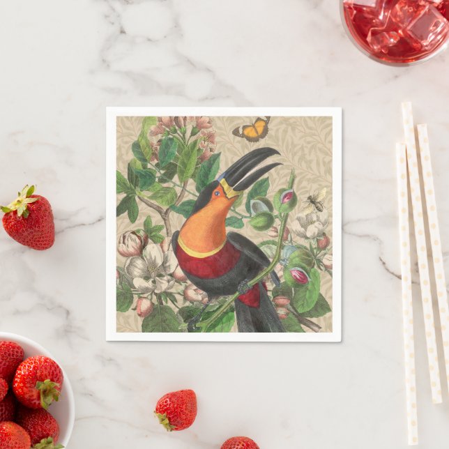 Toucan Jungle Tropical Bird Beautiful Antique Napkin (Insitu)