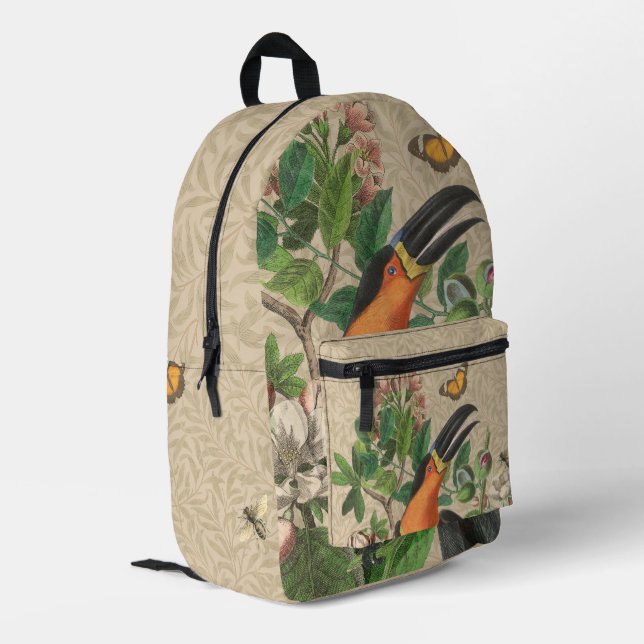 Toucan Jungle Tropical Bird Beautiful Antique Printed Backpack (Back Corner Left)