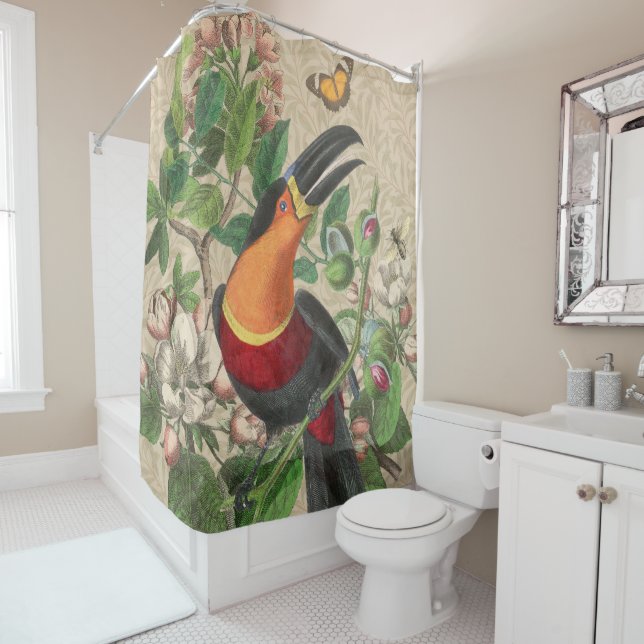 Toucan Jungle Tropical Bird Beautiful Antique Shower Curtain (In Situ)