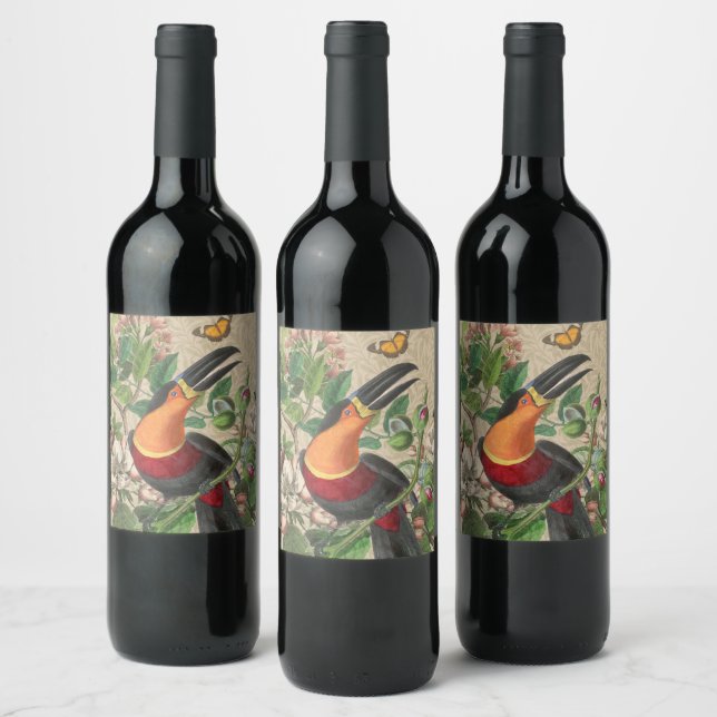 Toucan Jungle Tropical Bird Beautiful Antique Wine Label (Bottles)