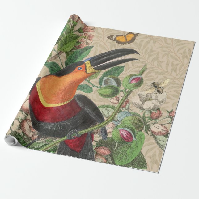 Toucan Jungle Tropical Bird Beautiful Antique Wrapping Paper (Unrolled)