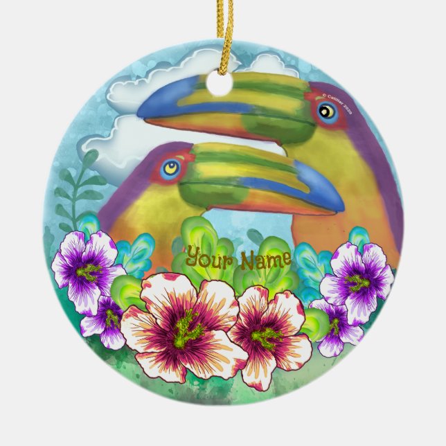 Toucan Lovers Ceramic Tree Decoration (Front)