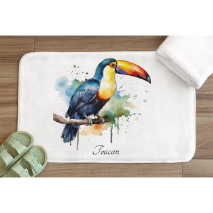 Toucan on Branch Watercolor Art, custom Bath Mat