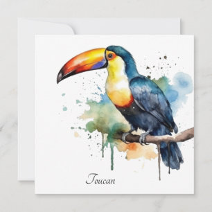 Toucan on Branch Watercolor Art, custom Holiday Card