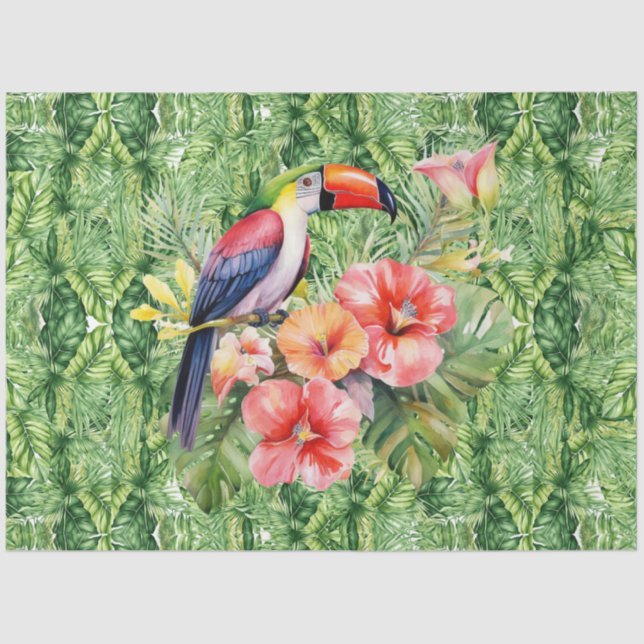Toucan On Tropical Green Foliage Tissue Paper (Front)