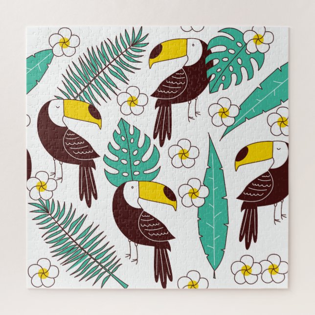 Toucan Orchid Vintage Palm Pattern Jigsaw Puzzle (Vertical)