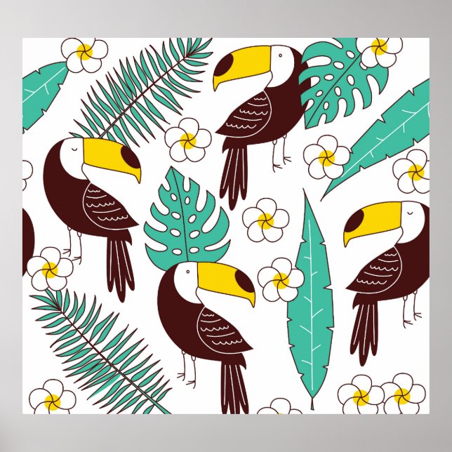 Toucan Orchid Vintage Palm Pattern Poster (Front)