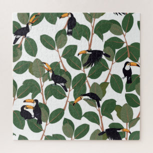 Toucan Parrot and Ficus: Vintage Elegance. Jigsaw Puzzle