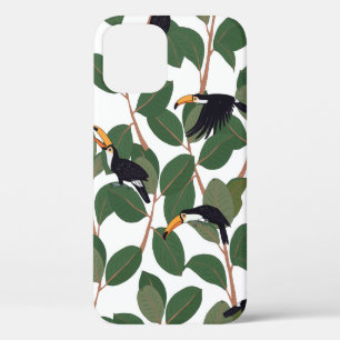 Toucan parrot bird with ficus palm leaves seamless iPhone 12 case