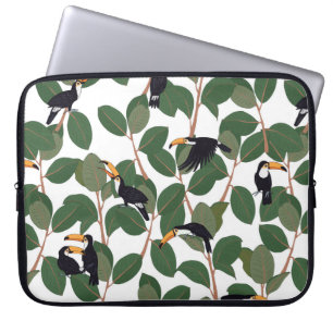 Toucan parrot bird with ficus palm leaves seamless laptop sleeve