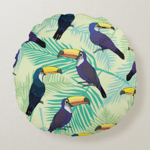 toucan pattern, vintage, illustration round cushion