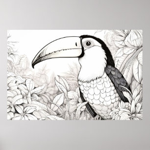 Toucan Peaceful Nature Prairie Sketch Drawing Art Poster