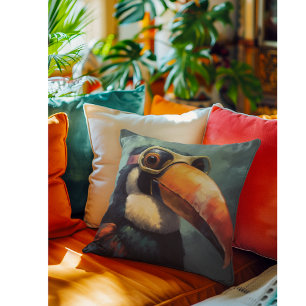 Toucan Pilot Vintage Aviator Graphic Cushion