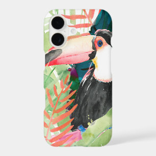 Toucan Portrait with Tropical Leaves