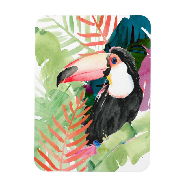 Toucan Portrait with Tropical Leaves Magnet (Vertical)