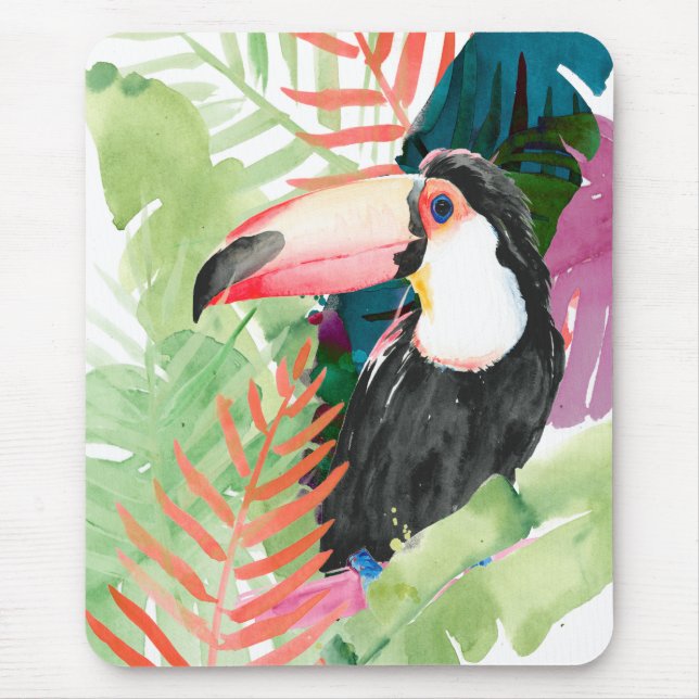 Toucan Portrait with Tropical Leaves Mouse Mat (Front)