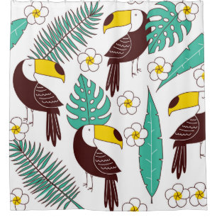 Toucan seamless patter, tile with palm leaves and shower curtain