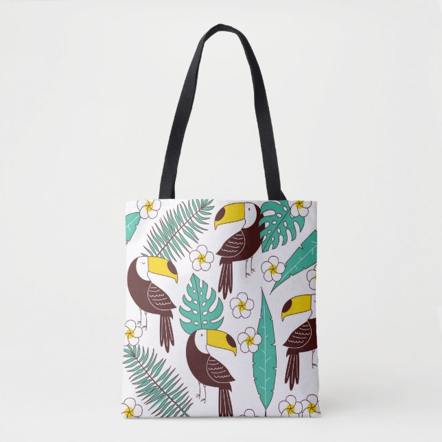 Toucan seamless patter, tile with palm leaves and  tote bag (Front)