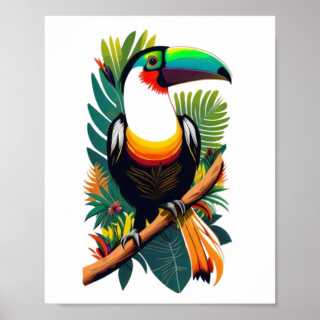 Toucan sitting on a branch in the jungle poster (Front)