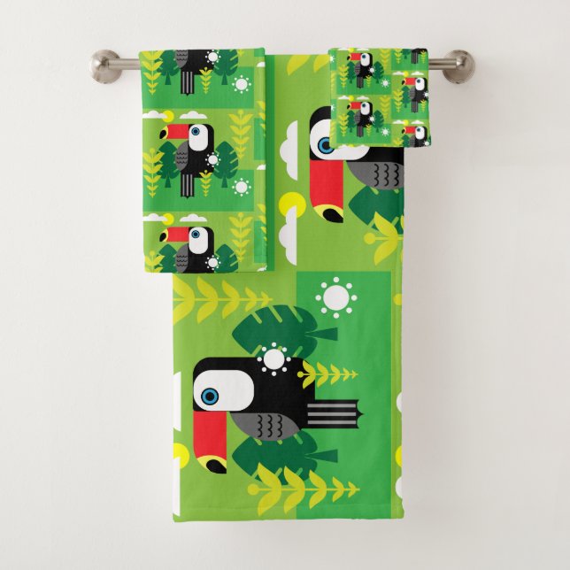 Toucan Tropical Bird Bath Towel Set (Insitu)