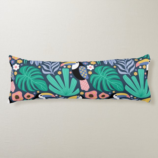  Toucan Tropical Bird Floral Body Pillow (Front)