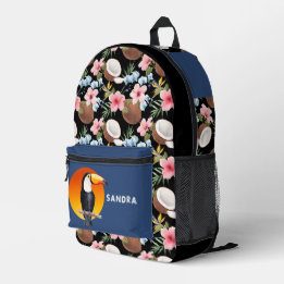 Toucan Tropical Floral and Coconut Printed Backpack