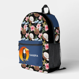 Toucan Tropical Floral and Coconut Printed Backpack