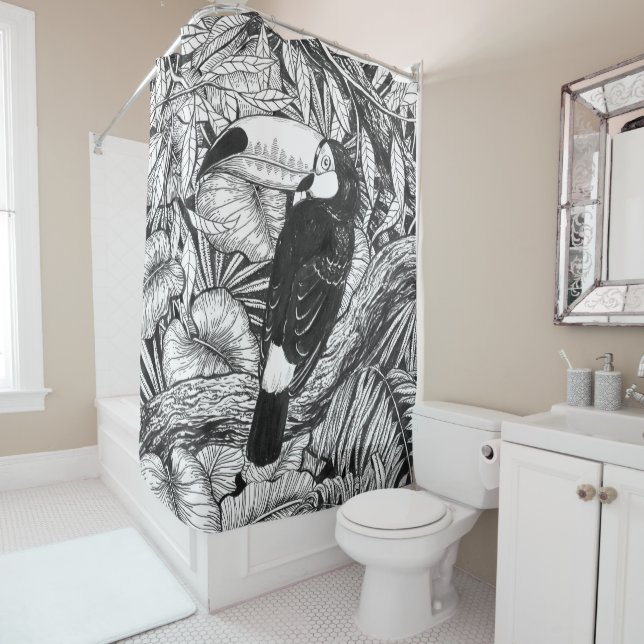 Toucan tropical garden shower curtain (In Situ)
