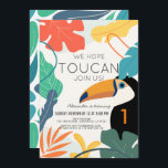 Toucan Tropical Leaf Modern 1st Birthday Invitation<br><div class="desc">This cute "we hope toucan join us" 1st birthday party invitation features a white background with a toucan and colourful tropical leaves. The reverse side features a white background with green leaf patterns. Personalise for your needs. You can find more matching products at my store.</div>