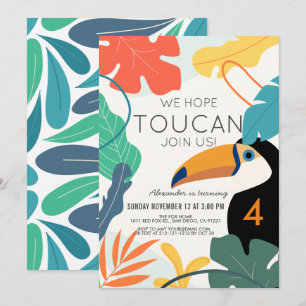 Toucan Tropical Leaf Modern Kids Birthday Invitation
