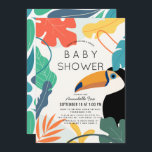 Toucan Tropical Leaf Virtual Baby Shower Invitation<br><div class="desc">This cute gender-neutral virtual/zoom/online baby shower invitation features a white background with a toucan and colourful tropical leaves. The reverse side features a white background with green leaf patterns. Personalise for your needs. You can find more matching products at my store.</div>
