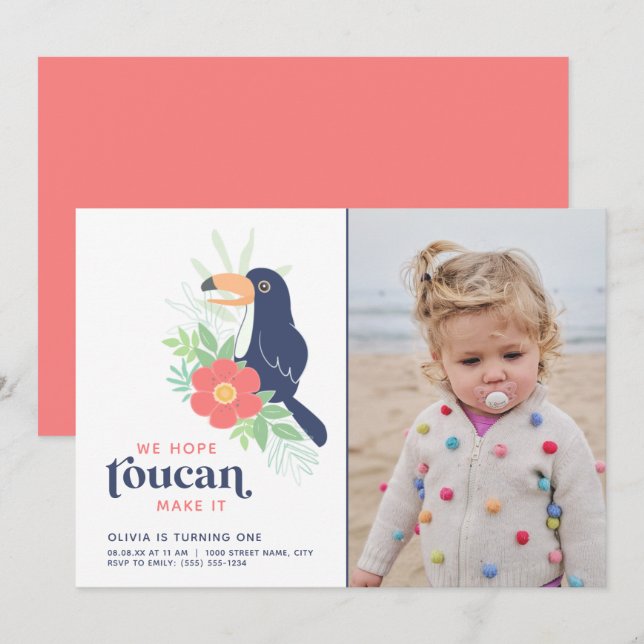 Toucan Tropical Palm Leaves Birthday Invitation (Front/Back)