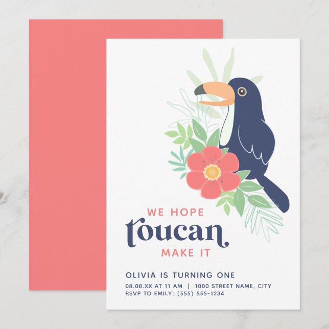 Toucan Tropical Palm Leaves Birthday Invitation (Front/Back)