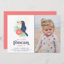 Toucan Tropical Palm Leaves Birthday Photo