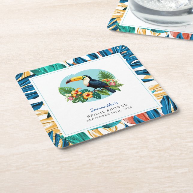 Toucan Tropical Rainforest Summers Bridal Shower Square Paper Coaster (Angled)