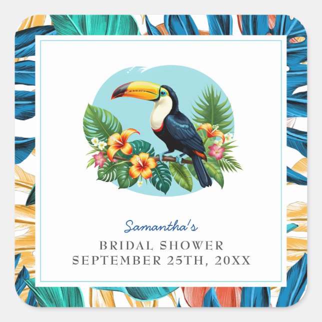 Toucan Tropical Rainforest Summers Bridal Shower Square Sticker (Front)