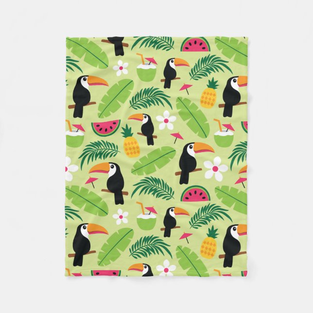 Toucan Tropical Summer Fleece Blanket (Front)